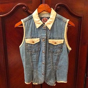 Paris Blues Denim Vest with Khaki Collar **Size M**